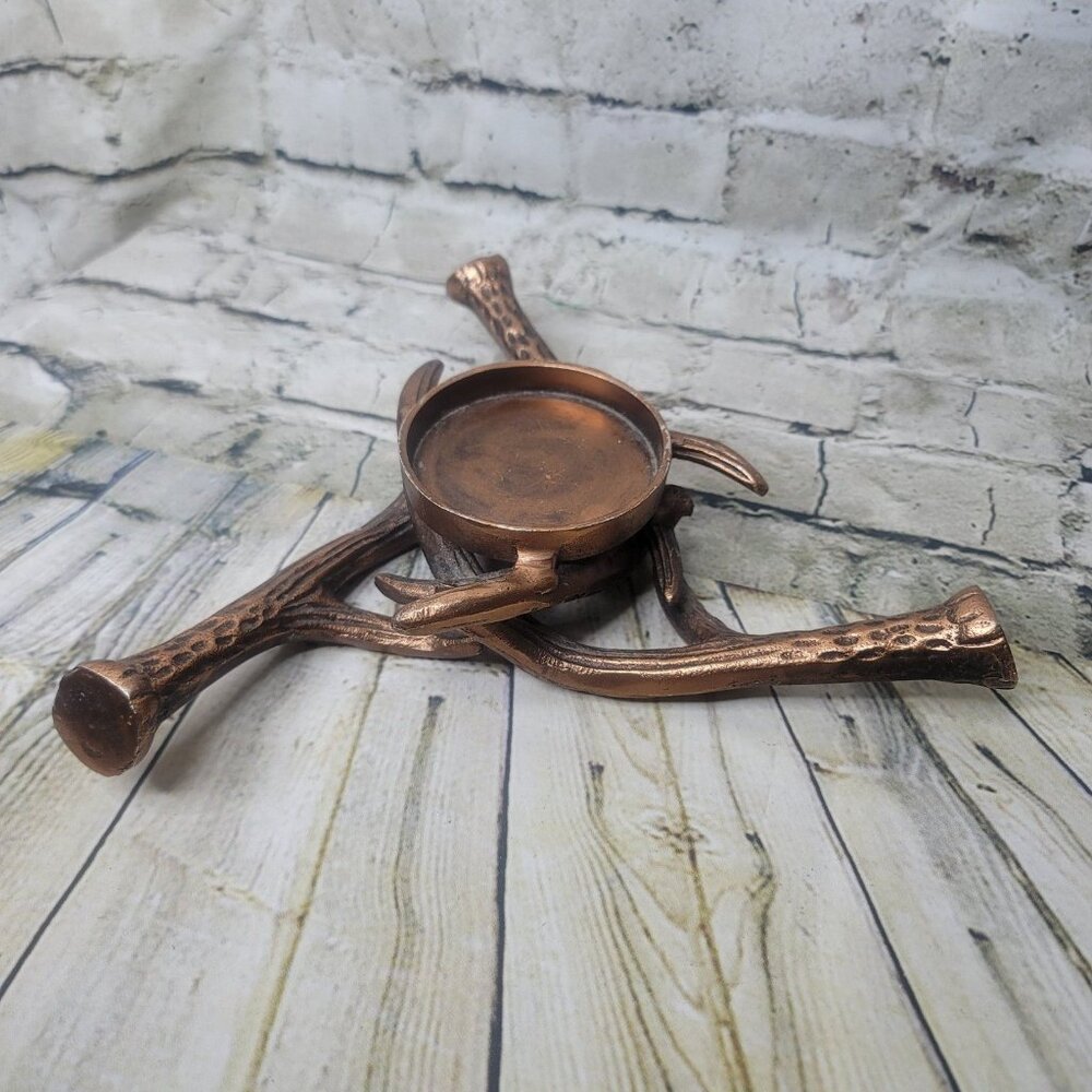 Rustic Metal Dual Branch Candle Holder 3.5" Pillar